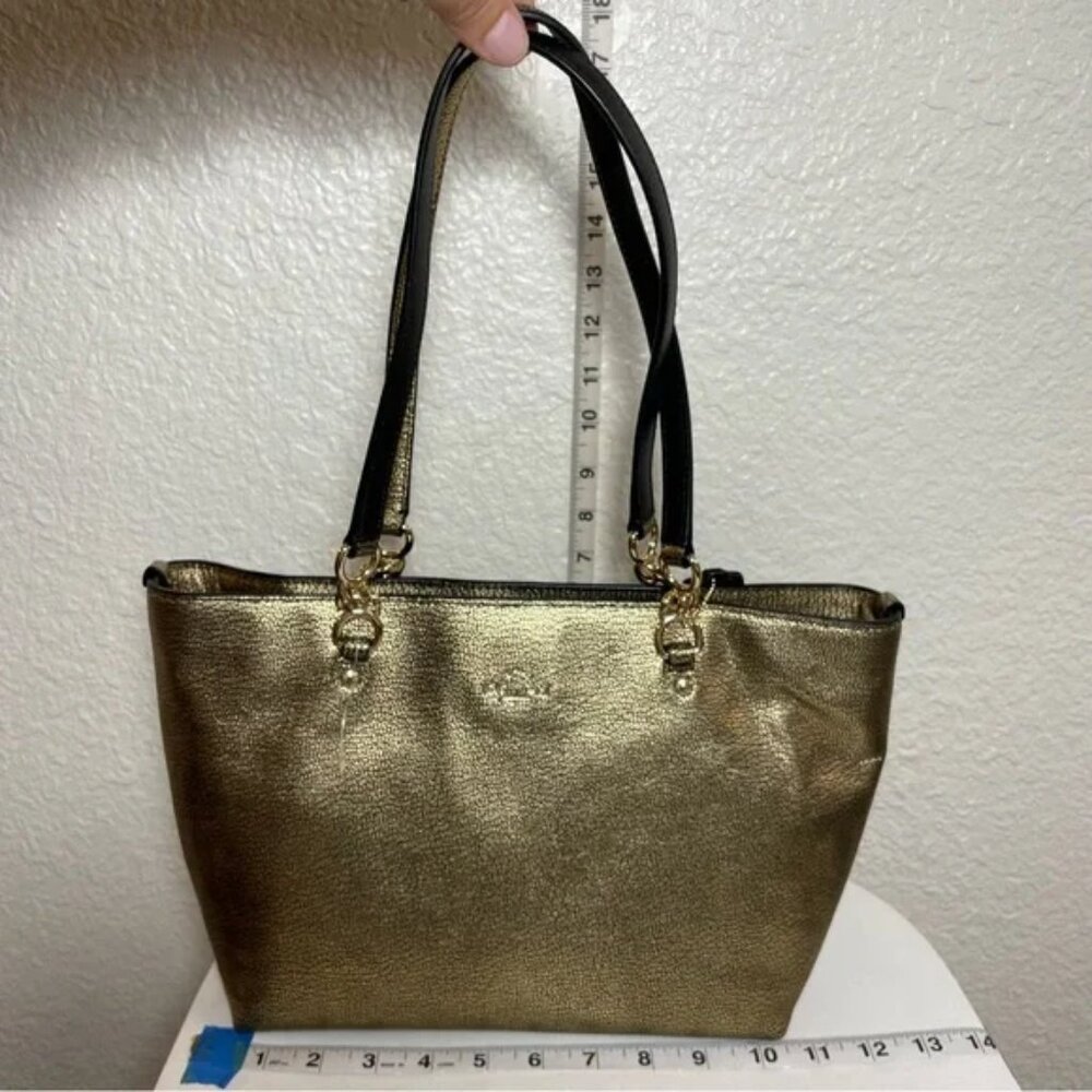 NWOT - Coach Light Gold Metallic Leather SM Sophia Tote Handbag Purse 37117